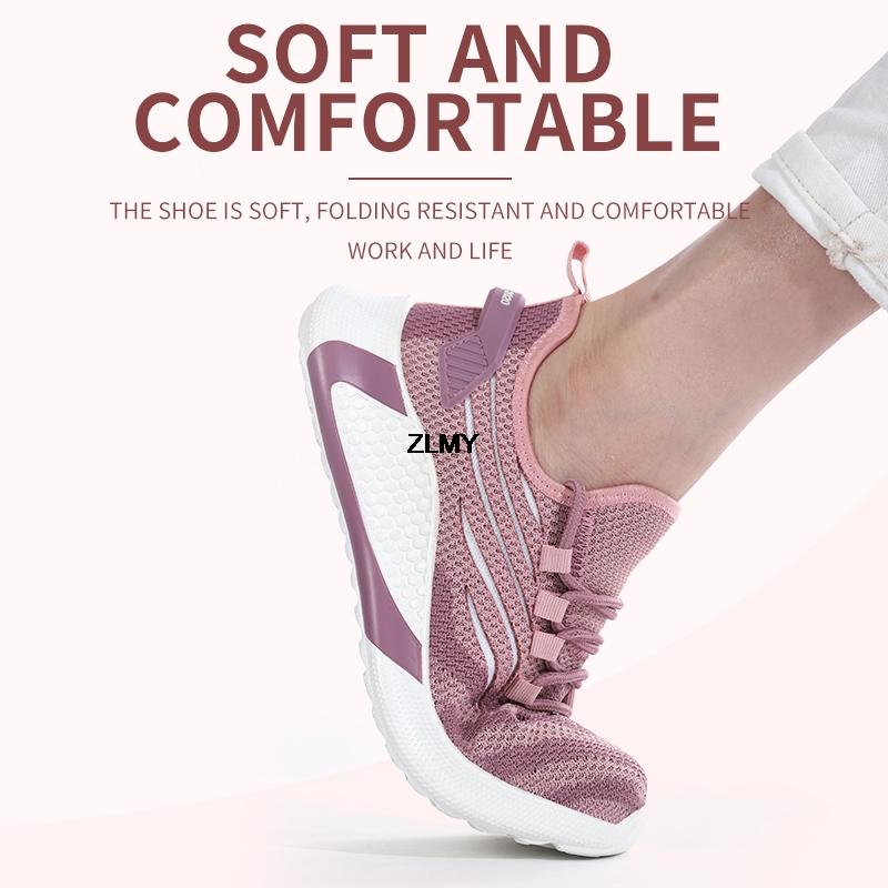 Легкая женская рабочая защитная обувь, кроссовки со стальным носком, противоударные и противопрокольные рабочие ботинки, сетчатые дышащие защитные ботинки для женщин