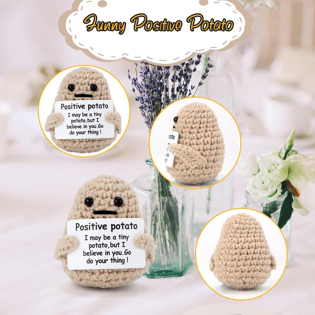 Mini Funny Positive Potato, 7.5cm Knitted Positive Potato Creative Cute Wool Funny Knitted Positive Potato for Birthday Party Decoration Encouragement