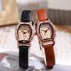 Женские часы с кожаным ремешком, простые квадратные женские часы с винным ведром, кварцевые наручные часы
