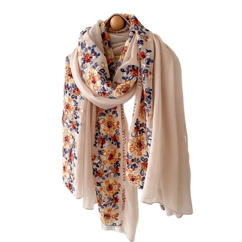 Летний солнцезащитный платок, пляжный шарф, тонкий этнический шарф, модный темпераментный платок из хлопка и льна из вьетнамского тюля для женщин