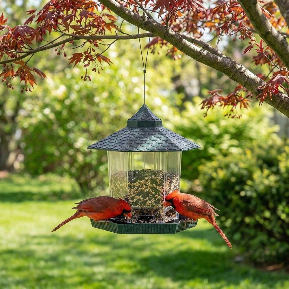 Plastic Bird Feeding Station Tower Shape Bird Feeding Tray Food Container  Outdoor Use