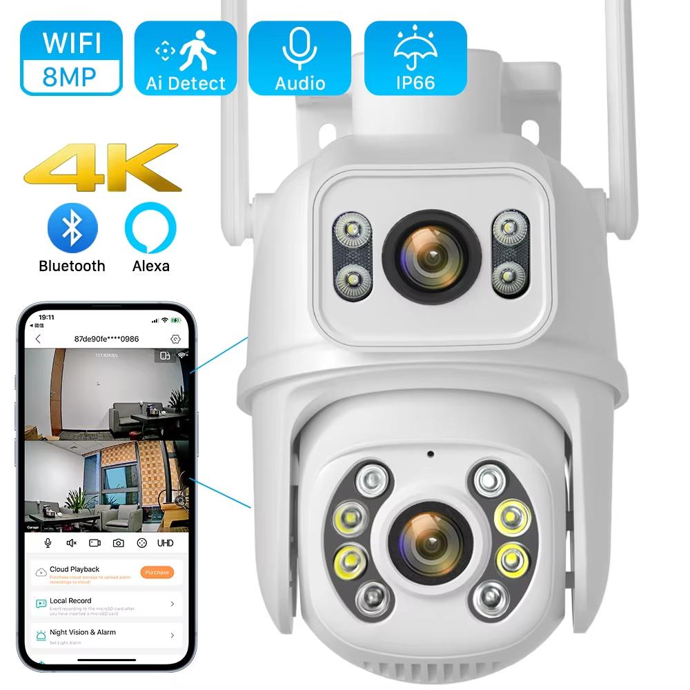 2024 Новая 8-мегапиксельная EU 4K Двойная линза WIFI PTZ IP-камера безопасности в реальном времени Двойной экран Автоматическое отслеживание AI Обнаружение тела Уличная водонепроницаемая CCTV-камера наблюдения