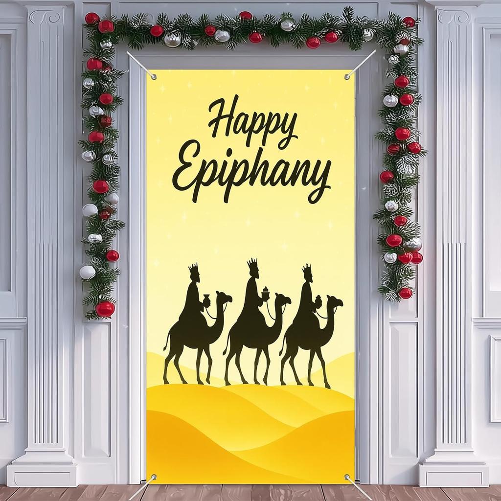 IVN Three Kings Day Epiphany Door Cover 71 x 35 Inches Front Door Banner Camel Scene Religious Holiday Decor Indoor And Outdoor