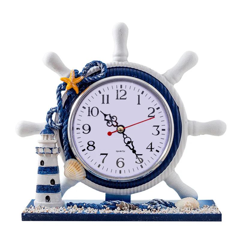 Bedroom Decoration, Table Clock, Living Room Wooden Clock Ornaments, Mediterranean Navigation Helmsman's Seat Clock