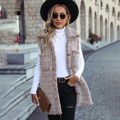 Женский кардиган без рукавов с отложным воротником, жилет средней длины, без рукавов, теплая удобная ткань, свободное повседневное пальто, осень и зима