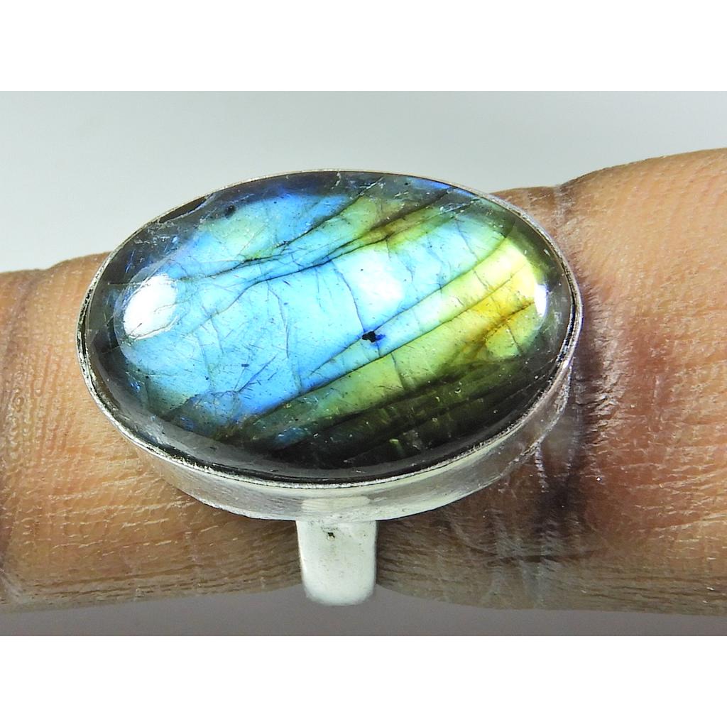 Natural Blue Labradorite Gemstone 925 Solid Sterling Silver Ring Size US-5.5 PG-255
