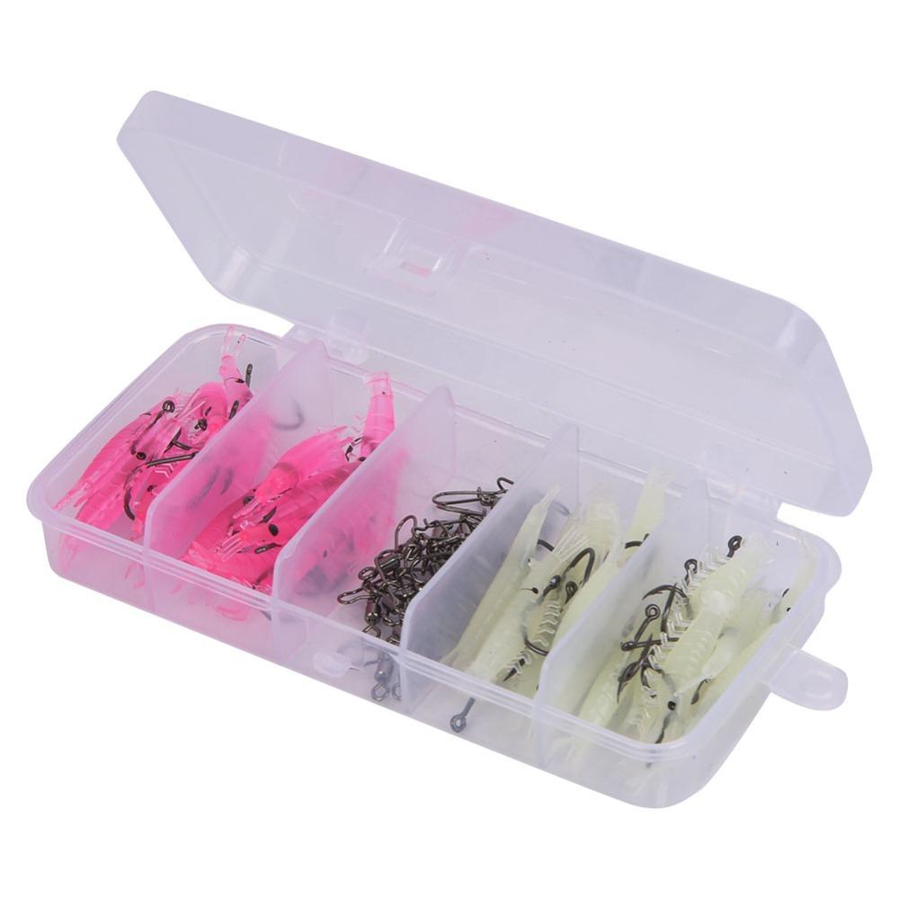 60PCS with Hook Connector Shrimp Bait Set PVC Lures Shrimp Bass Fishing Lures Kit Bass Fishing