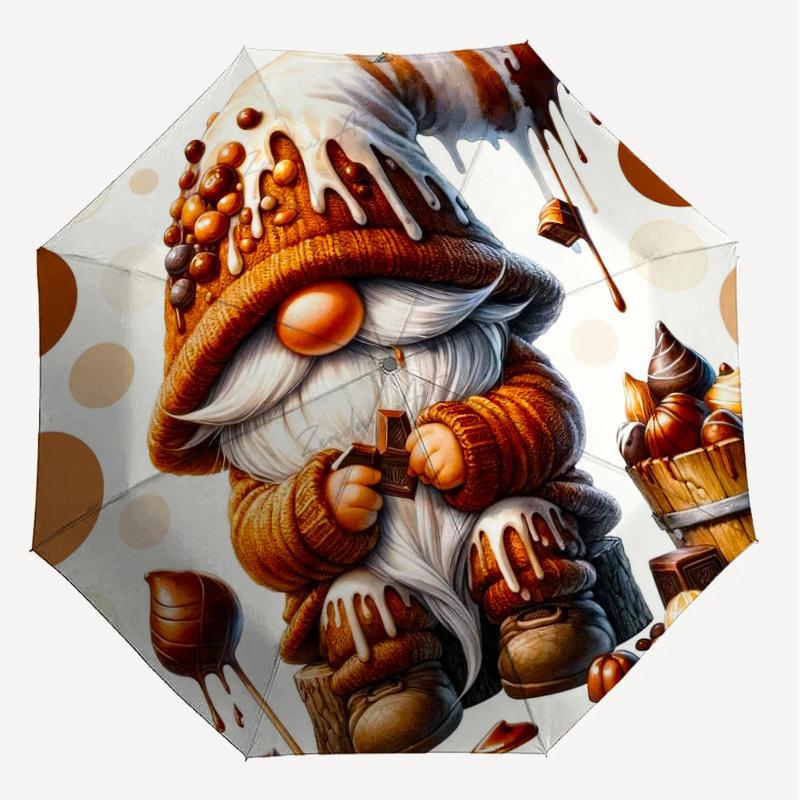 1PC Chocolate Gnome Umbrella-8-Rib Reinforced Portable Folding Travel Suitable for All Seasons Outdoor Daily Use-H0410