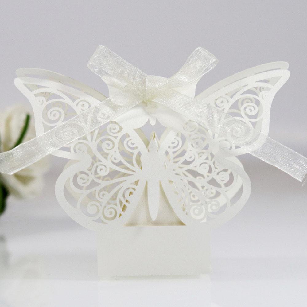 50Pcs Wedding Candy Gift Paper Box Love Herat Laser Hollow Favors Boxes with Ribbon for Wedding Birthday Baby Shower Party Decor