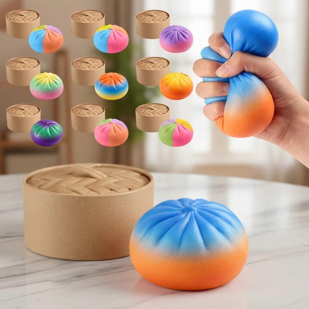 Rainbow Color Steamed Bun Squeeze Toy Soft Cute Fidget Sensory Toy Children Gift