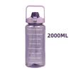 2L Portable Water Bottle Large Capacity Plastic Straw Water Cup Drink Bottle with Time Marker for Outdoor Sports Fitness Summer