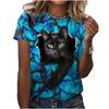 Animal Series Digital 3D Printed Men's Women's Short Sleeved T-shirt Cute Cat Round Neck Base Top