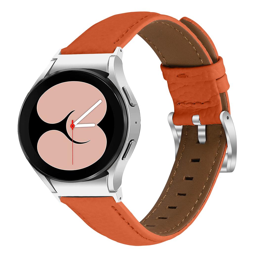 Genuine Cow Leather Strap with Connector for Samsung Galaxy Watch FE 40mm/Watch7/Watch6/Watch 5/Watch4 Litchi Texture Silver Buckle Watch Band