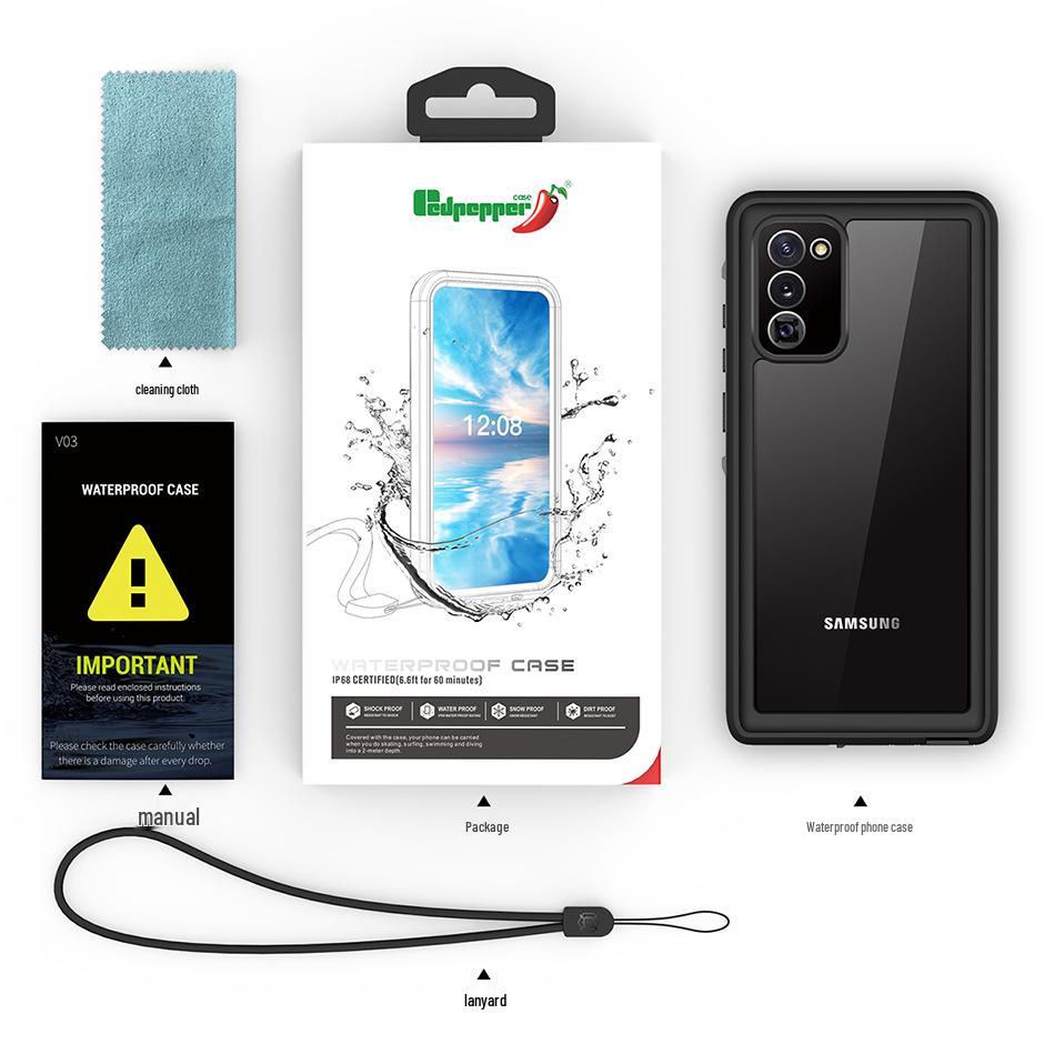 Водонепроницаемый чехол Red Pepper для Samsung Note20 – Для улицы, Ударопрочный, Прозрачный, Полная защита для плавания и езды на велосипеде