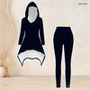 Women Plus Size Starry Printed Hooded Long Sleeve High Low Top Fitted Pants Two Piece Set
