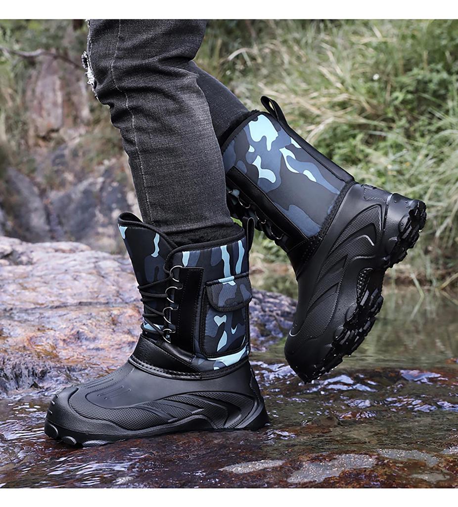 Мужские водонепроницаемые теплые зимние ботинки больших размеров с бархатом и толстым хлопком для комфорта в холодную погоду