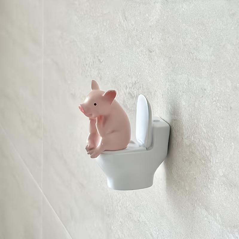 Cute Pig Figurine on The Toilet - a Whimsical Bathroom Desk Decoration That Relieves Stress And Serves As an Exquisite Ornament