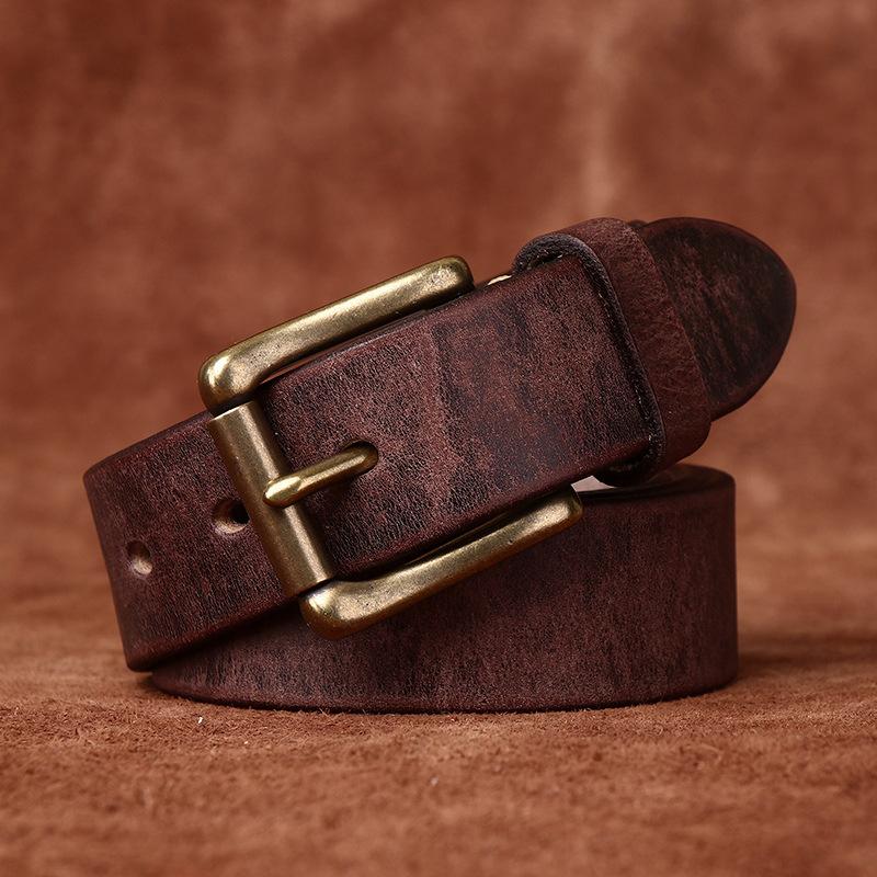 Мужской ремень шириной 3,3 см, мужской ретро ремень из чистой коровьей кожи для джинсов, мужской модный кожаный, женский универсальный