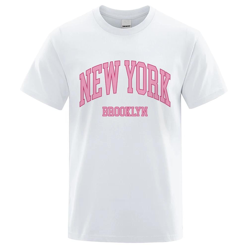 Футболки с надписью New York Brooklyn Pink City Letter, мужская повседневная хлопковая футболка, летняя дышащая футболка, свободная мужская футболка