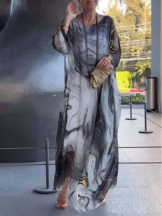 Элегантное шифоновое платье с текстурой мрамора - Летняя коллекция