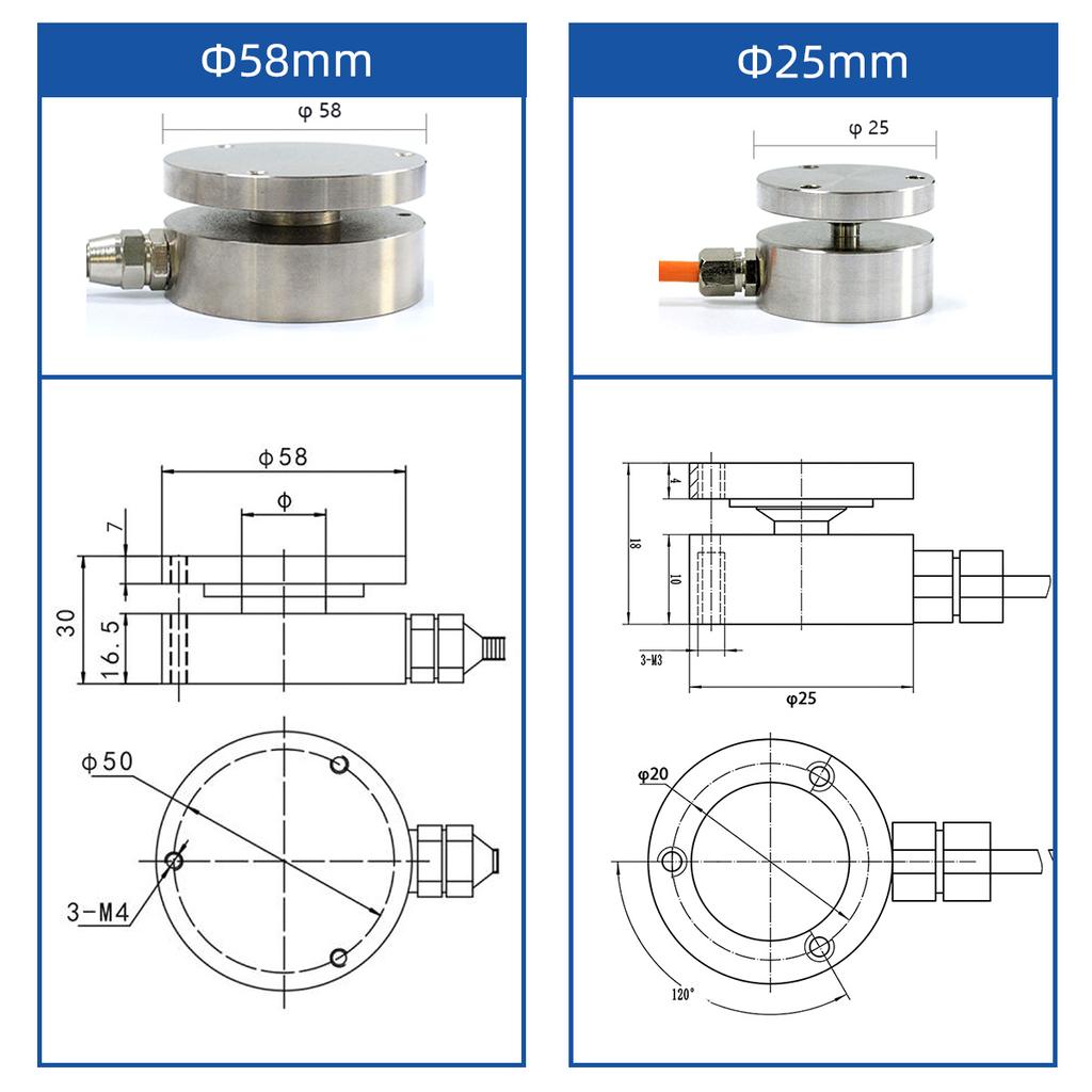 25mm 58mm Measurement Weighing Sensor Inline Load Cell Miniature Compression and Tension Load Cell for Impact Force