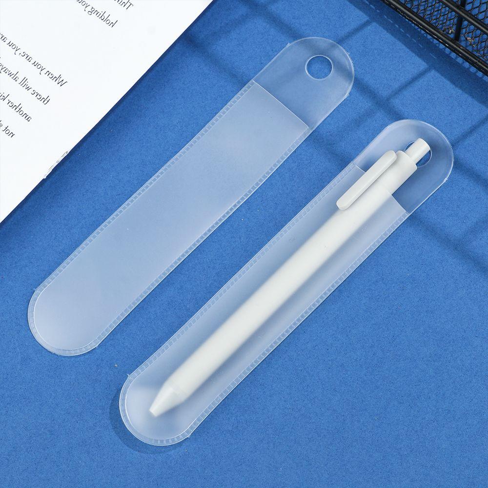 5PCS Translucent Frosted Plastic Pencil Bag Case Universal Round Dust-proof Protective Pen Pouch Can Be Hung Pencil Holder