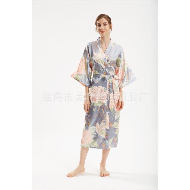 Очень длинный искусственный шелковый атлас, модный темперамент, элегантный большой пионовый шелковый халат, взрывное платье для подружки невесты, утренний халат и кимоно