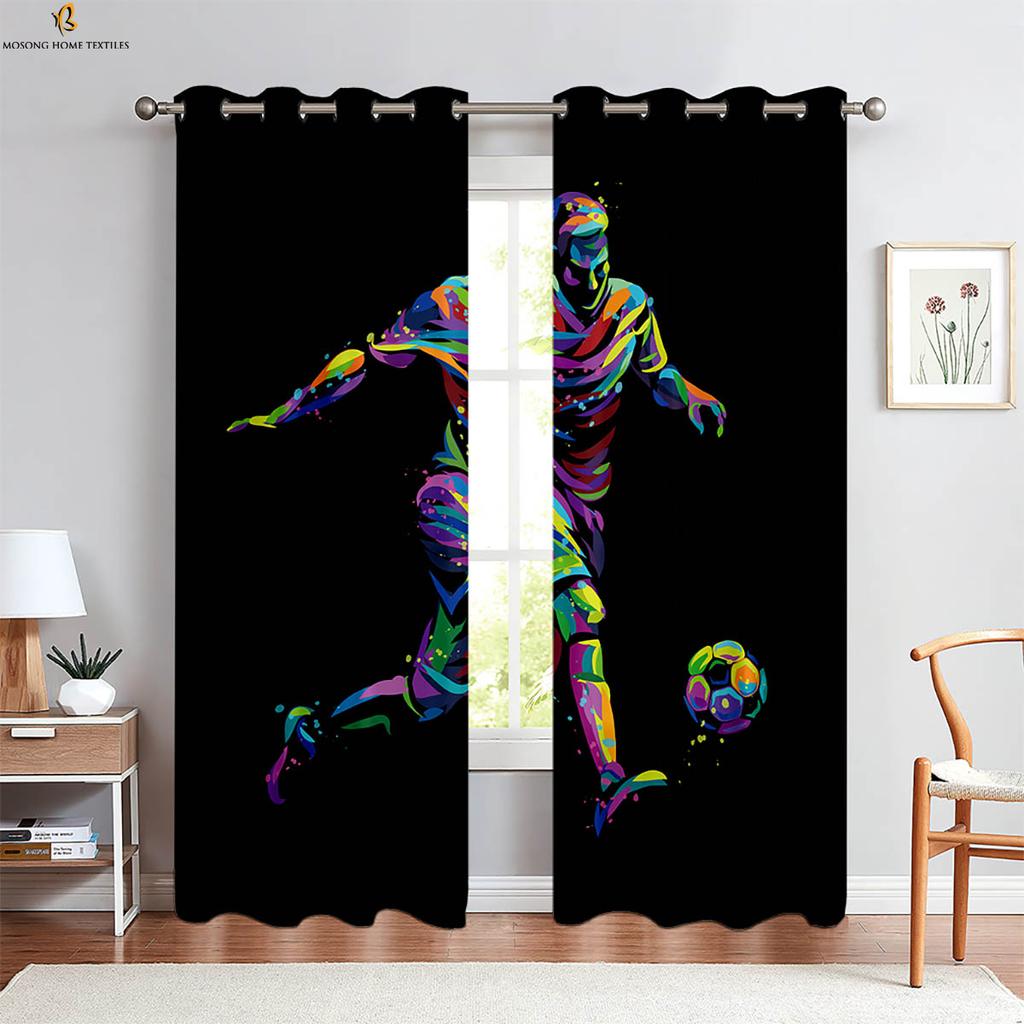 Разбейте кирпичную стену Крутой футбол 3D Печатные шторы Детская комната Гостиная Кухня Спальня Декоративные шторы 2 шт.