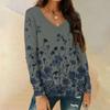 Женская мода повседневная блузка с длинным рукавом и цветочным принтом, V-образным вырезом и карманами