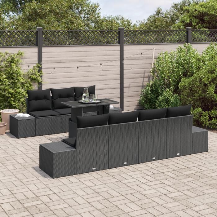 VidaXL Ensemble de Canapé de Jardin de 8 Pièces avec Coussins Noir Poly Rattan 3357866