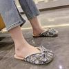 2024 New Summer Women's Slippers Fashion Bow Pearl Sandals Women Baotou Flat Slippers Everyday Casual Slippers Women Sandals