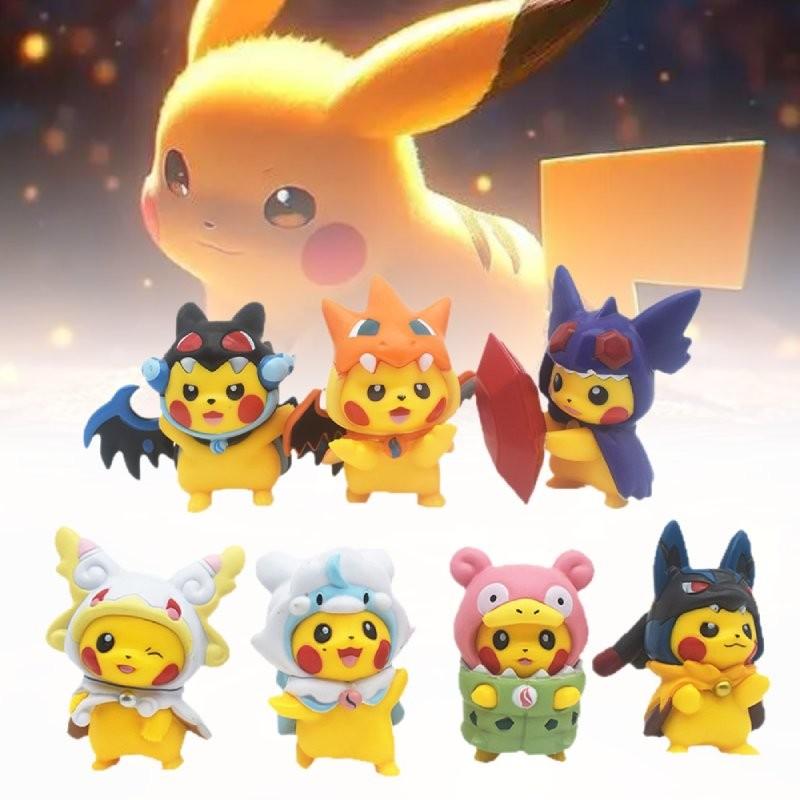 Adorable 7 Piece Pikachu Transformation Plush Toy Set Cute Cartoon Pvc Figures