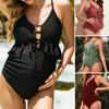 Front Lace-up Side Ruched Adjustable Back Straps Maternity Monokini Sexy Ruffle