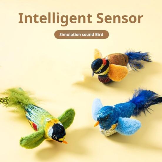 Interactive Chirping Bird Cat Toy Touch Activated Electric Bird Realistic Simulation Plush Bird Toy for Indoor Cats And Dogs