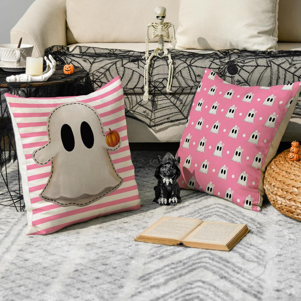 1/4Pcs Halloween Pillow Cover, Halloween Night Cute Ghost Cushion Cover, Decorative Sofa, Living Room, Bedroom Cushion Cover