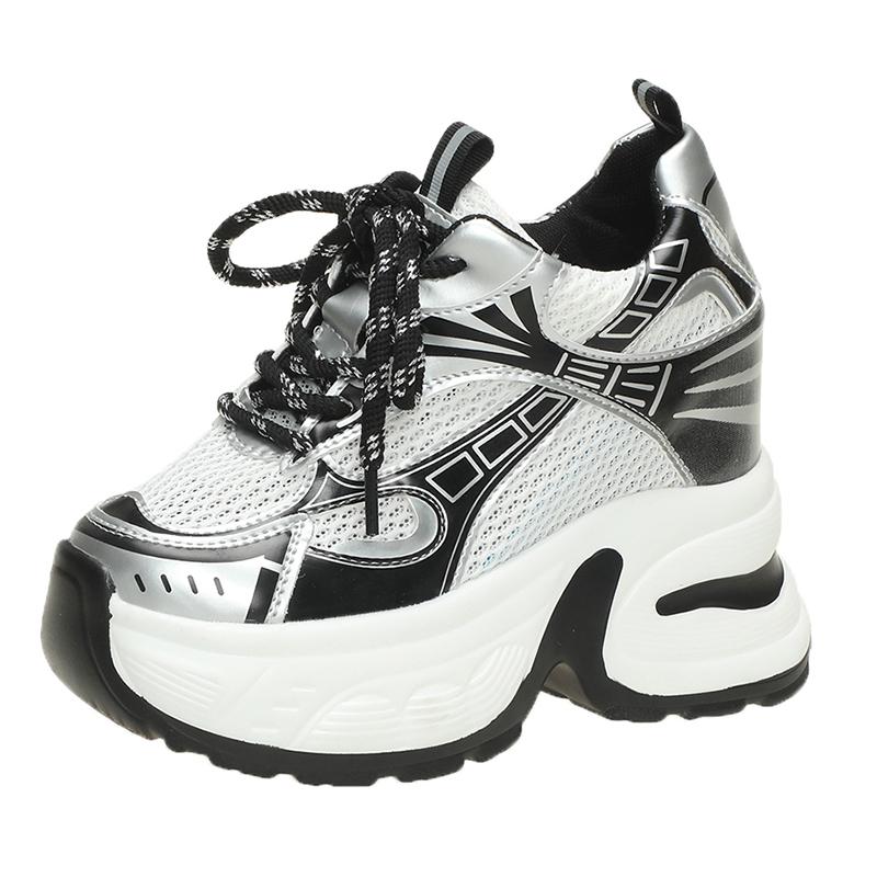 Модные весенне-осенние женские кроссовки на толстой подошве из дышащей сетки, повседневные туфли на танкетке высотой 10,5 см, летняя обувь для женщин и пап