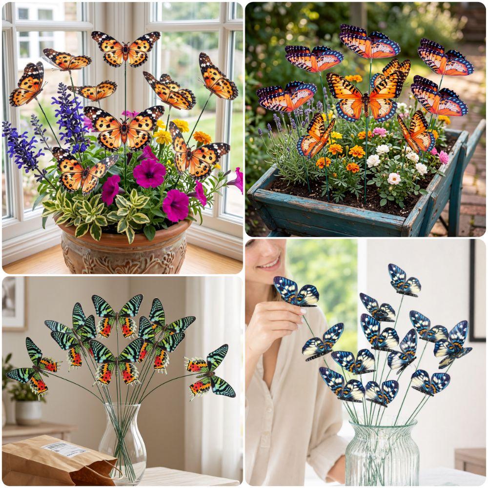 12PCS Plastic Garden Butterfly Stakes Multicolor Butterfly Ornaments For Garden