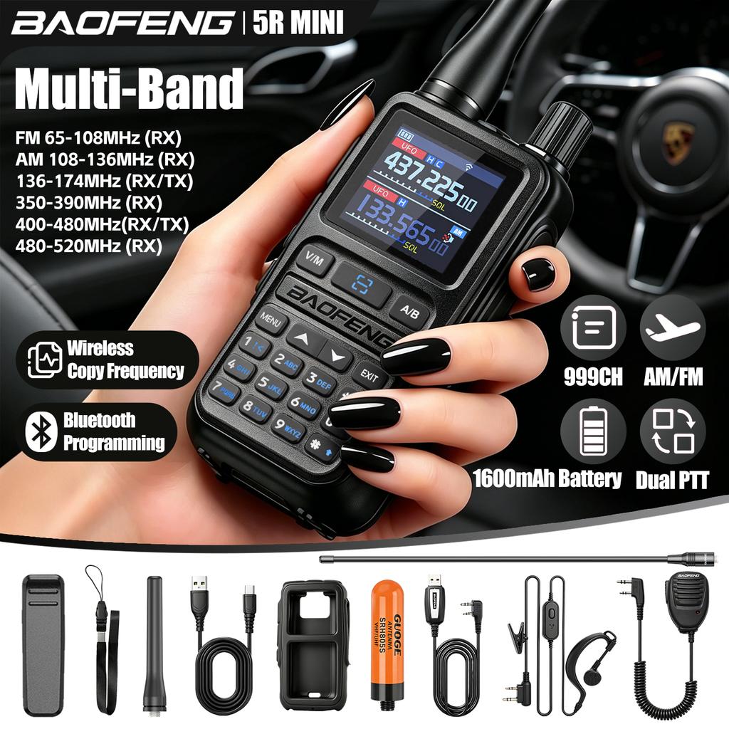 Baofeng 5Rmini Walkie-Talkie Bluetooth Programming Aviation Receiver Dual PTT Transmitter Key Outdoor Travel Baofeng Handheld RA