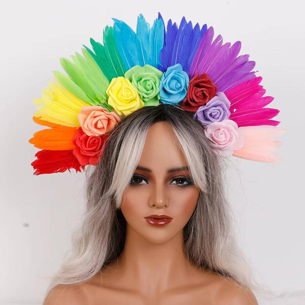 Handmade Soft Feather Headpieces Carnival Halloween Floral Headband Rose Customized Color Custom Size Wedding Favors Parties