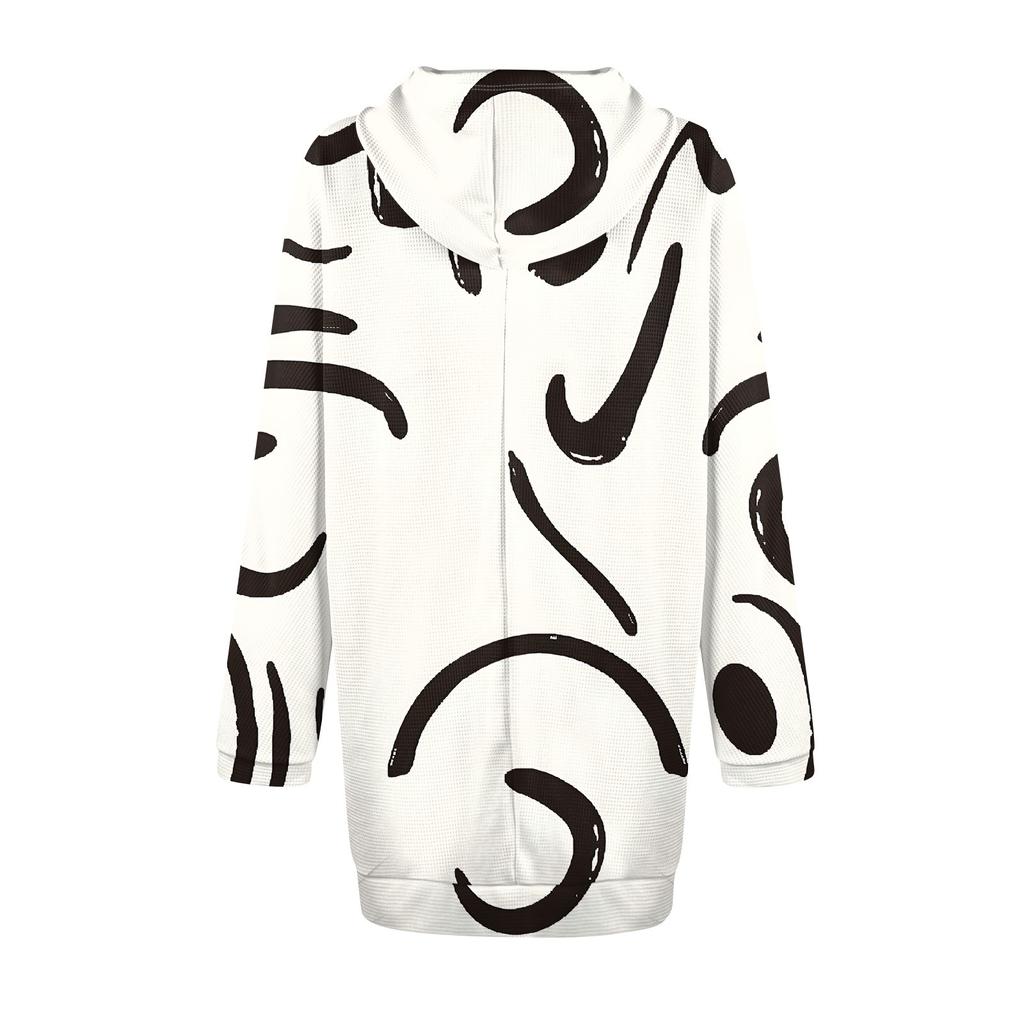 Женские свободные рубашки с принтом, длинные рукава, толстовки с завязками, трикотажные туники с боковыми разрезами, топы с капюшоном и карманом