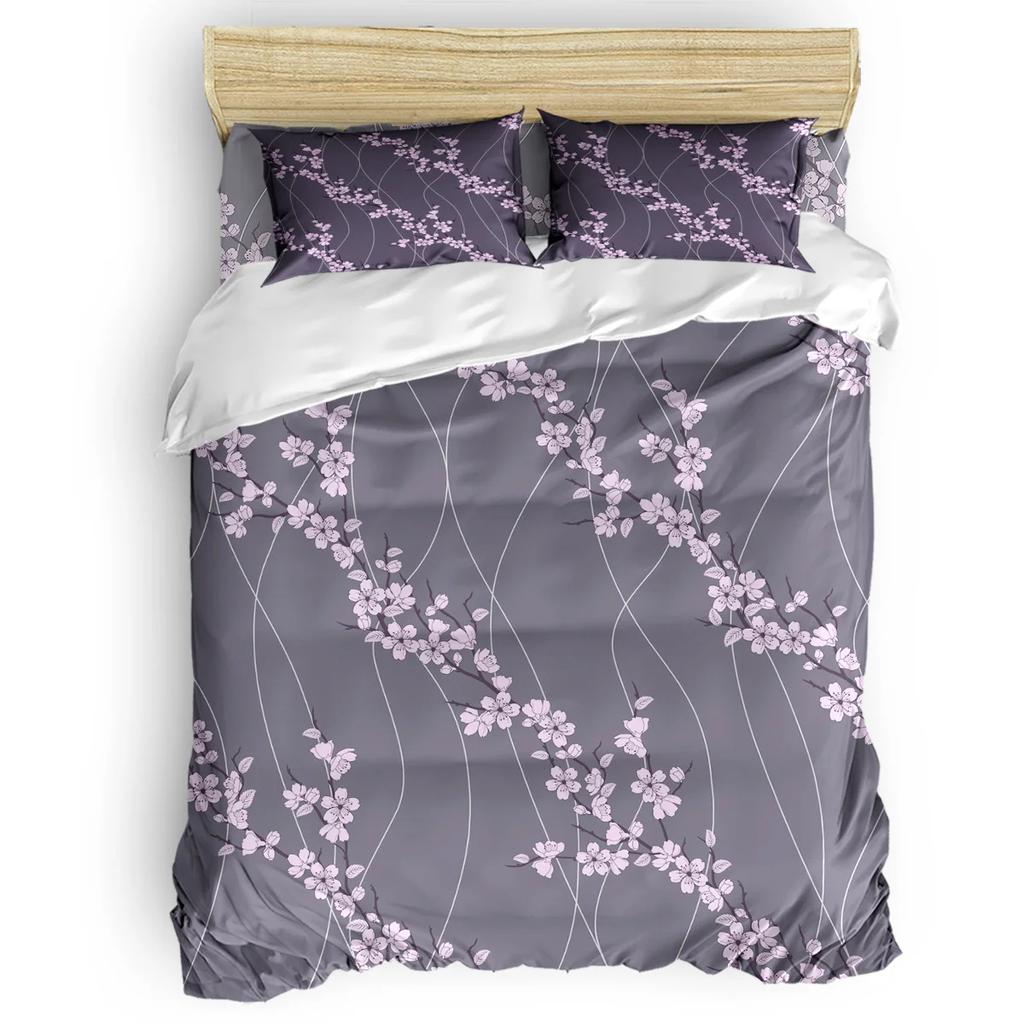 Комплект постельного белья нежно-розового цвета, ветка сакуры с цветами вишни, нежная японская весна, декоративный комплект постельного белья из 3 предметов, размер King Size