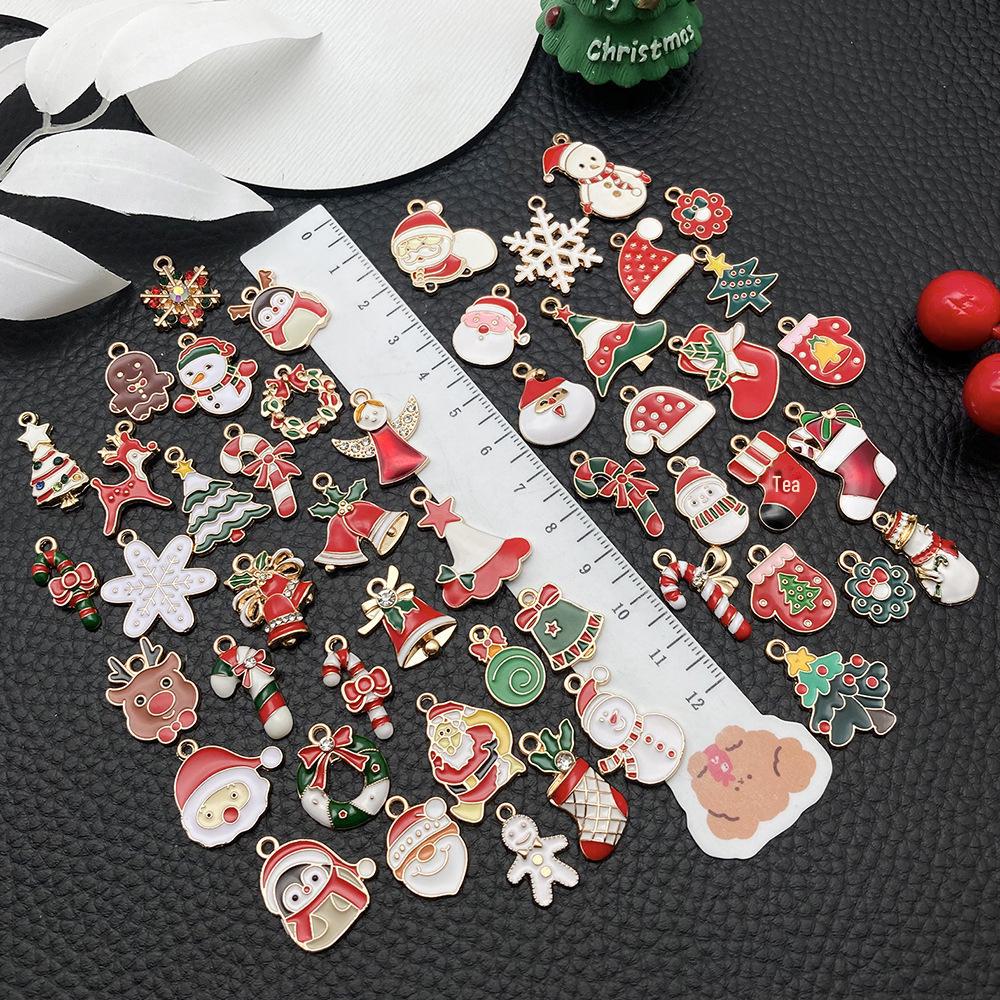 Set of 50 Christmas Oil Drop Pendants: Cute Santa, Snowman, Tree DIY Jewelry Accessories