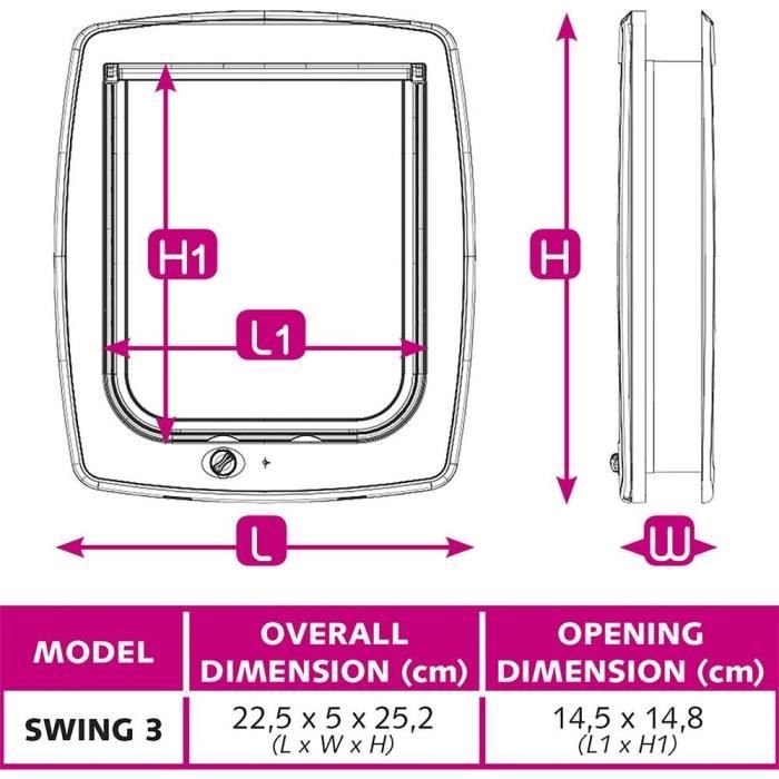 Chatière - FERPLAST - Swing 3 - 21,5 x 5 x 24 cm - Gris