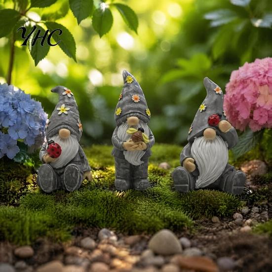 Pastoral Flower Mushroom Figurines Halloween Garden Gnome Figurine, Vintage Elf Dwarf Statue Indoor Balcony Decorations for Patio Yard, Waterproof
