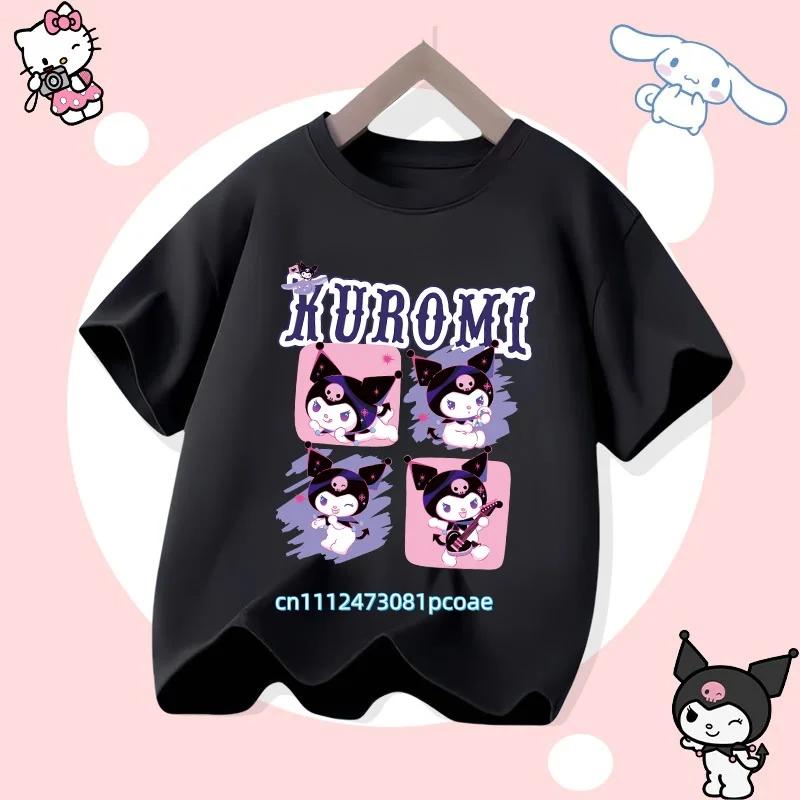 Sanrio Series Kuromis new childrens pure cotton shortsleeved girl casual top for summer Tshirt with cartoon print sport shir
