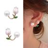 French Light Luxury Pink Tulip Flower Stud Earrings For Women Zircon Exquisite Earring Party Jewelry Gift