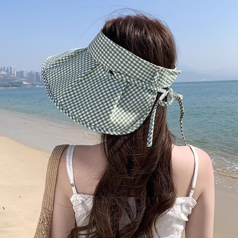 Летняя клетчатая шляпа от солнца, складная, с широкими полями, с пустым верхом, пляжная шляпа, дышащая, с защитой от ультрафиолета, для женщин, солнцезащитный козырек