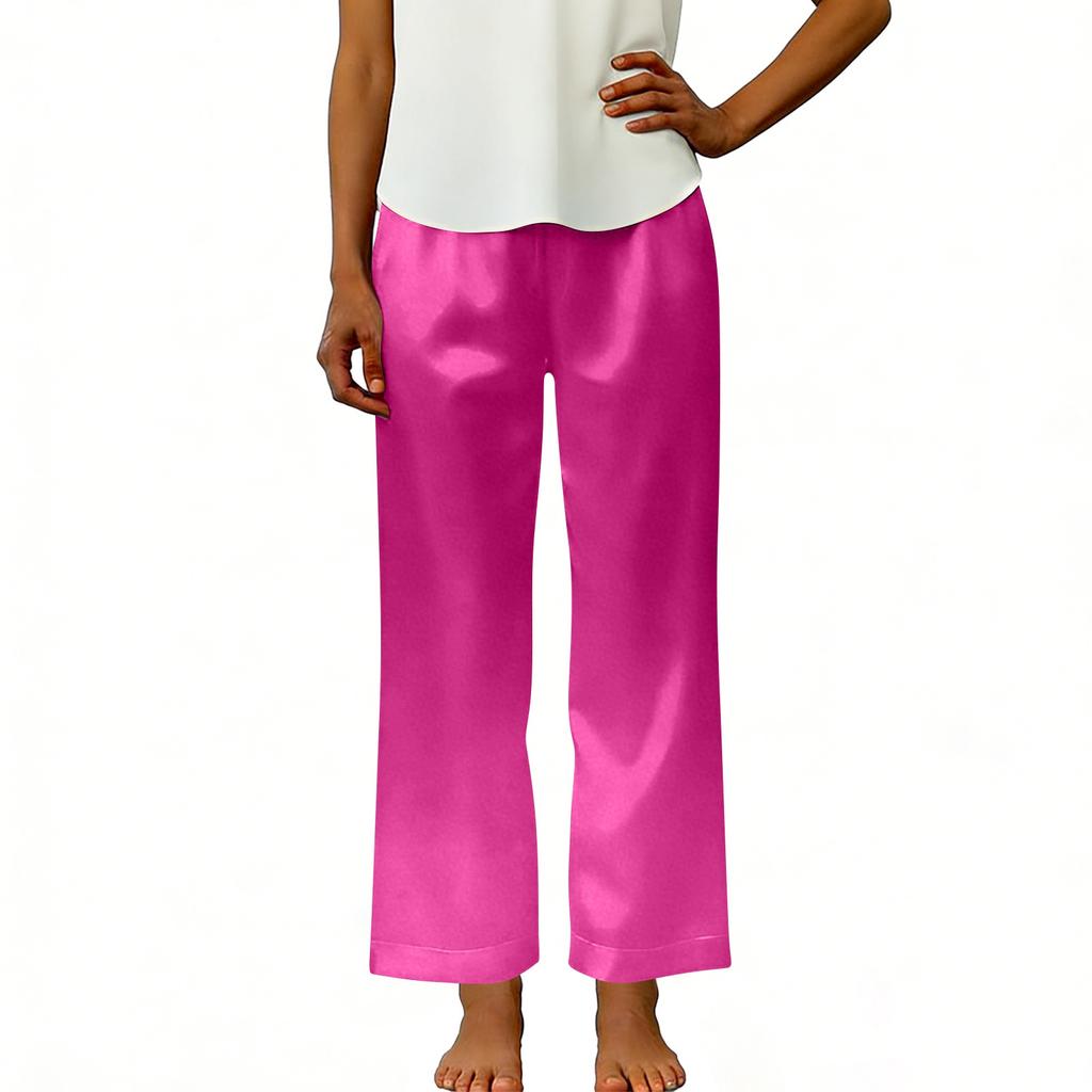 Women's Fashionable Color Elastic Waist Pocket Loose Straight Leg Casual Pants