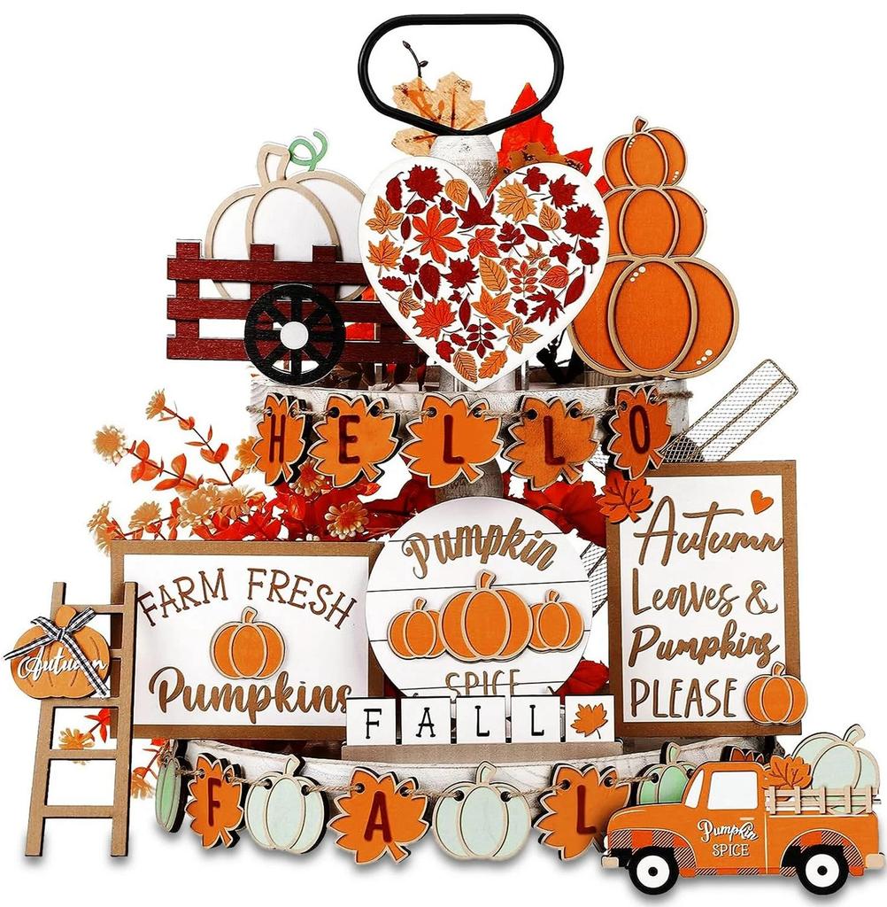 Набор слоев для украшения подноса из 23 предметов, украшение на День благодарения, тыква, кленовый лист, украшение в виде грузовика
