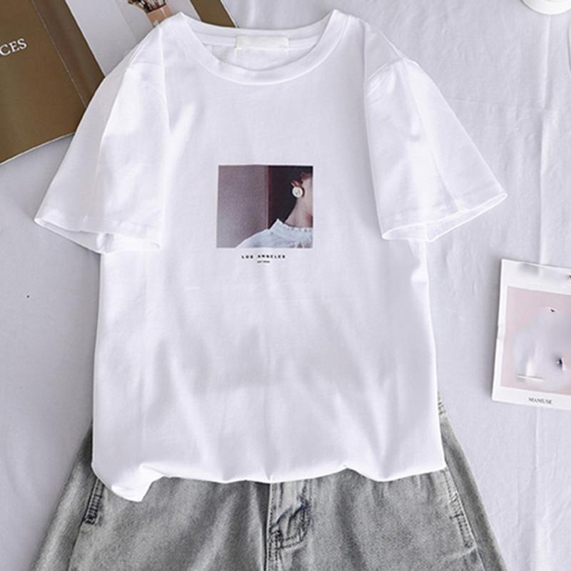 Футболка Hirsionsan Kawaii Printing для женщин, новые летние женские футболки Harajuku Light Color Tees с круглым вырезом, свободные футболки с коротким рукавом